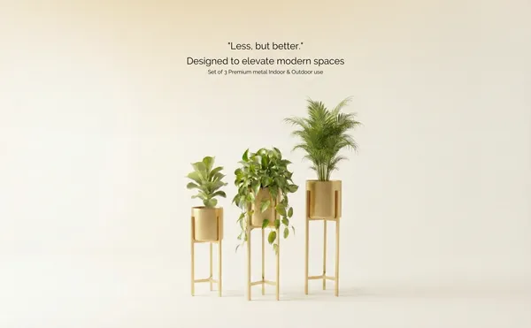 Gold_Finish_Metal_Plant_Stands_With_Cylindrical_Planters