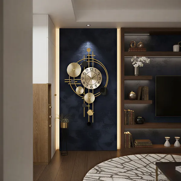 Gold_And_Black_Modern_Decorative_&_Wall_Clock_With_Ornamental_Design