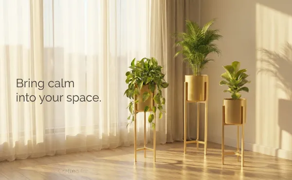 Gold_Finish_Metal_Plant_Stands_With_Cylindrical_Planters