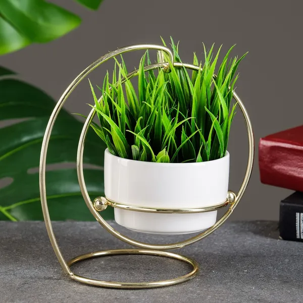 Gold_And_Black_Metal_Hanging_Planter_Stand_Withceramic_Pot