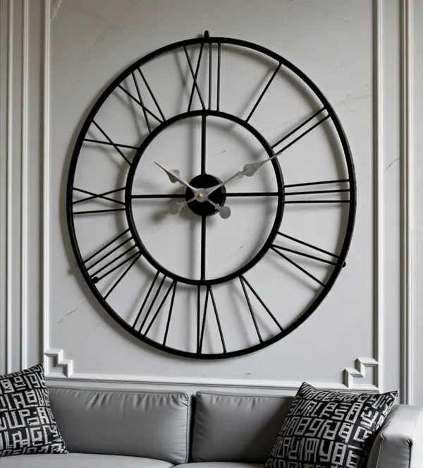 Black_Roman_Open_Frame_Metal_Wall_Clock