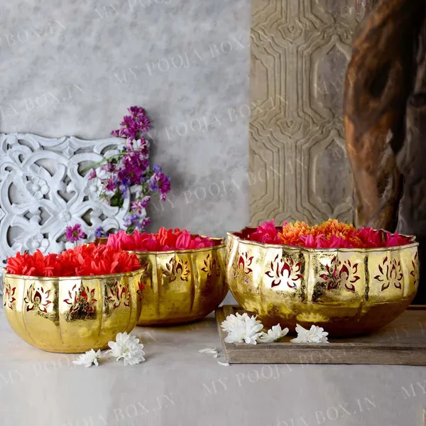 Gold_Handcraftedmetal_Lotus_Bowl_Decorative_Pooja_Thali_With_Cutwork_Design