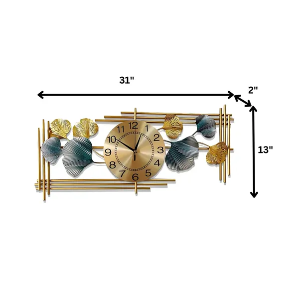 Gold_Decorative_Metal_Wall_Clock_Withginkgo_Leaf_Design