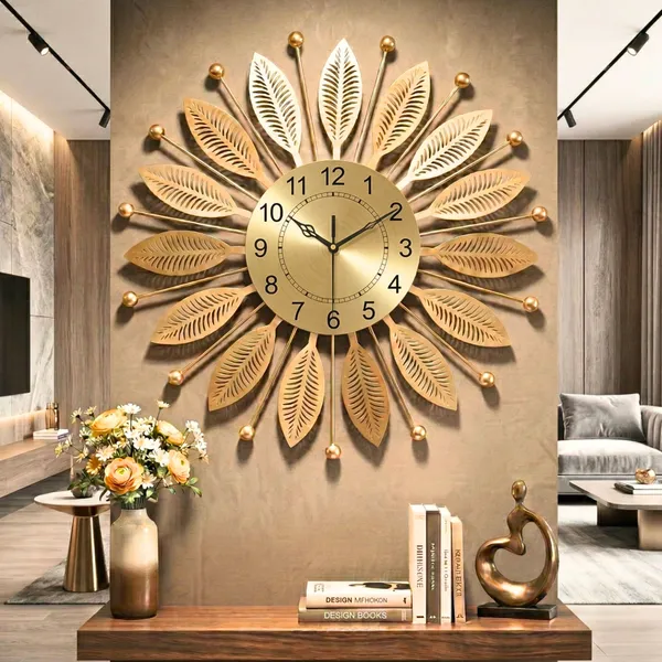 Luxury_Gold_Metal_Leaf_Wall_Clock_–_Elegant_Sunburst_Designer_Wall_Clock_for_Living_Room_&_Office_Décor