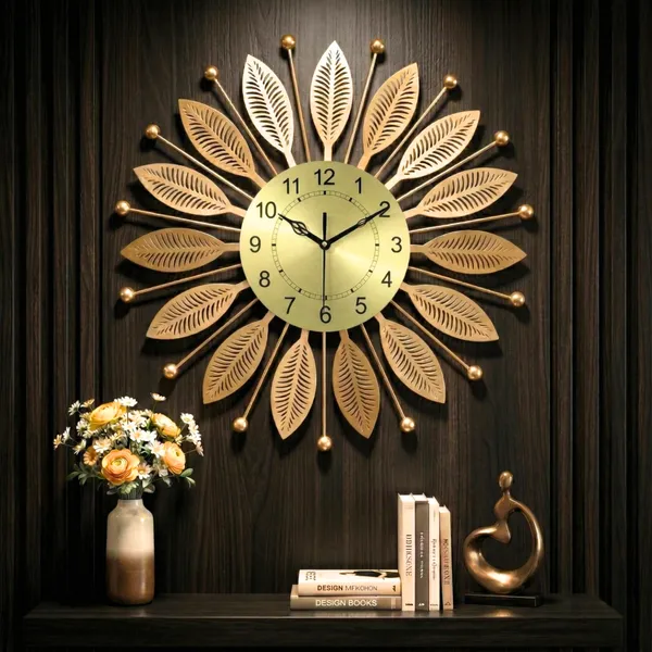 Luxury_Gold_Metal_Leaf_Wall_Clock_–_Elegant_Sunburst_Designer_Wall_Clock_for_Living_Room_&_Office_Décor
