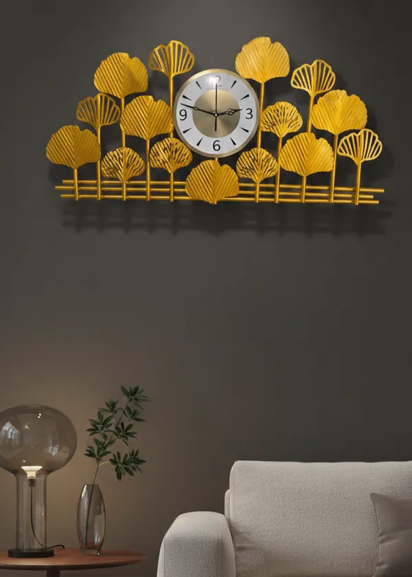 Gold_Ginkgo_Leaf_Wall_Clock_With_Decorative_Metal_Art