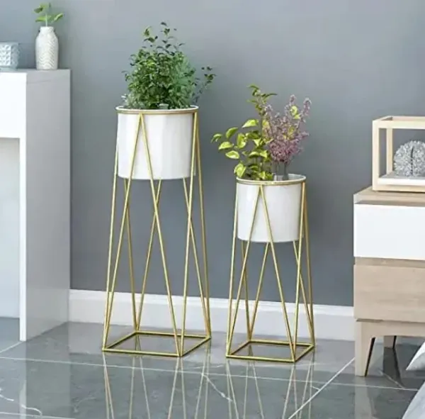 Gold_And_Blue-Green_Modern_Metal_Plant_Stand_With_Ceramic_Pot
