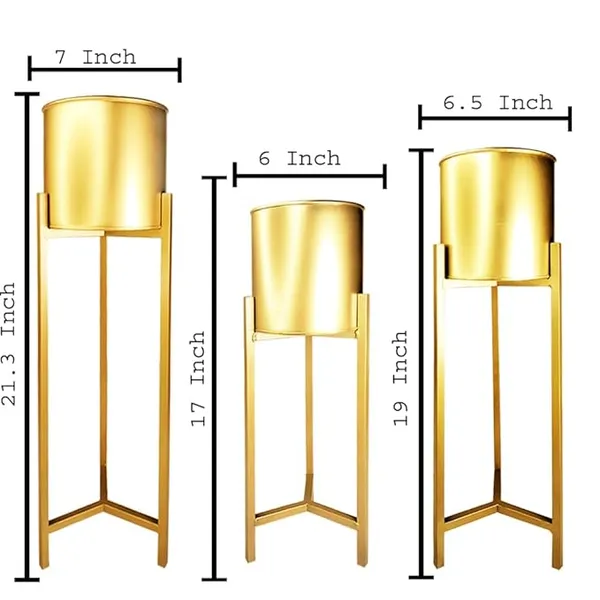 Gold_Finish_Metal_Plant_Stands_With_Cylindrical_Planters