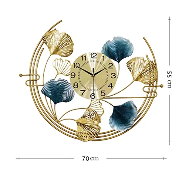 Gold_And_Blue_Luxury_Ginkgo_Leaf_Wall_Clock_&_Metal_Art_Decor