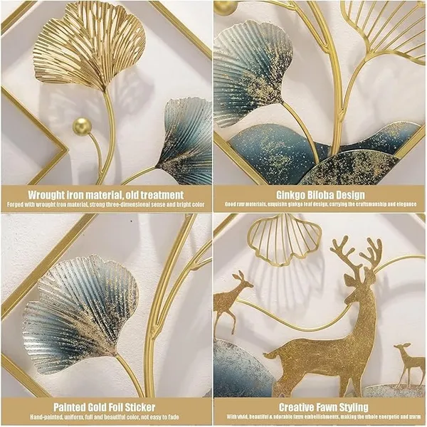 Gold_Piece_Metal_Wall_Art_Set_With_Ginkgo_Leaves_And_Deer_Diamond_Shapedframe_Decor