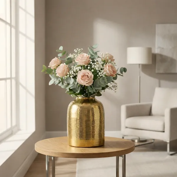 Gold_Hammered_Metal_Flower_Vase_With_Wide_Opening