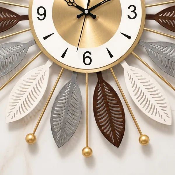 Decorative_Sunburst_Wall_Clock_With_Multi_Tone_Leaf_Design_60cm