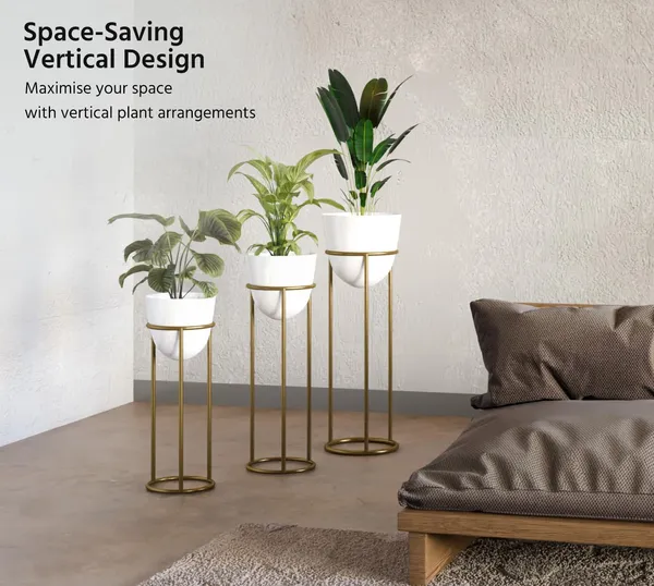 Gold_And_White_Modernmetal_Plant_Stands_Withceramic_Pots