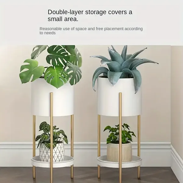 Gold_&_White_Two_Tier_Plant_Stand_Withpots_Andframe