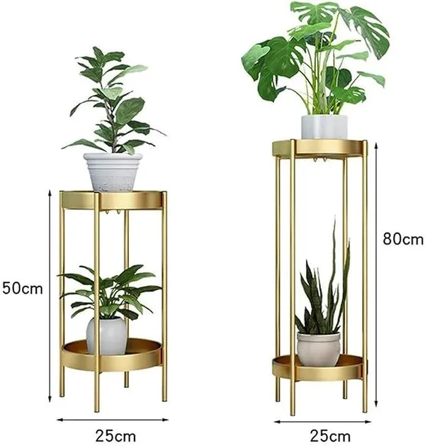 Gold_And_Black_Two_Tier_Metal_Plant_Stand_Set_Withandfinish