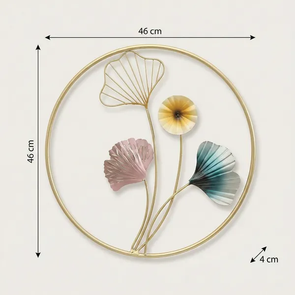 Gold_Metal_Wall_Art_Ginkgo_Leaf_Floral_Design_In_Circularframe