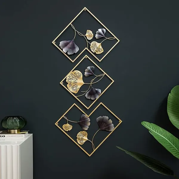 Gold_And_Grey_Metal_Wall_Art_&_Grey_Ginkgo_Leaf_Design