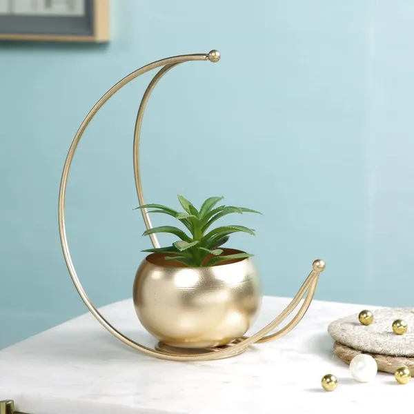 Gold_Crescent_Moon_Hanging_Planter_With_Metal_Stand