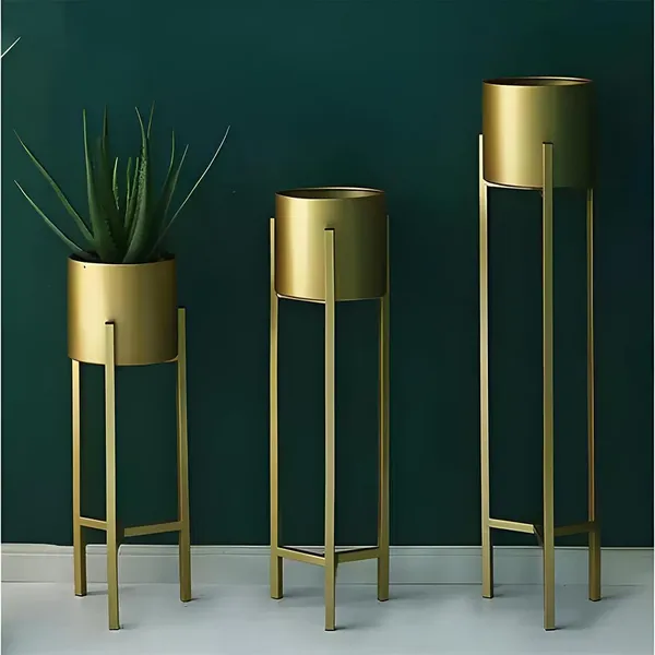 Gold_Modern_Metal_Plant_Stand_With_Cylindrical_Pot