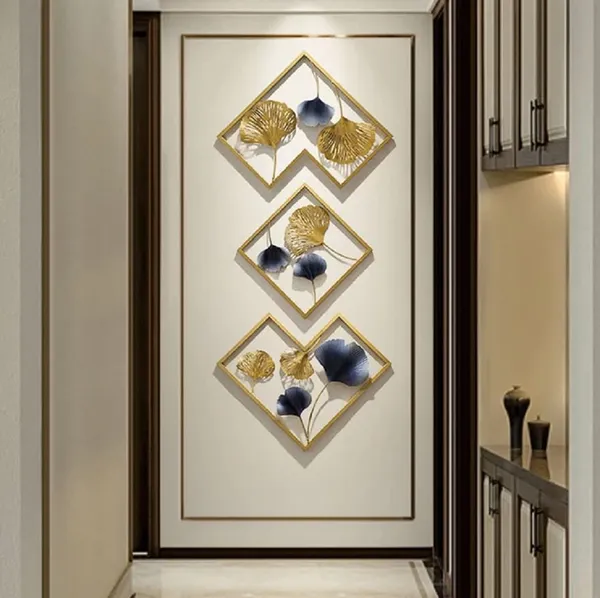 Gold_And_Grey_Metal_Wall_Art_&_Grey_Ginkgo_Leaf_Design