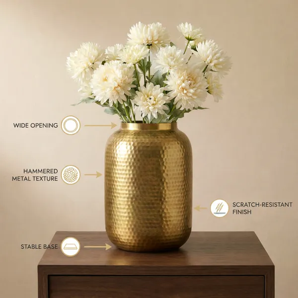 Gold_Hammered_Metal_Flower_Vase_With_Wide_Opening