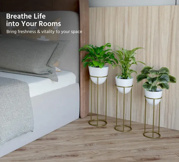 Gold_And_White_Modernmetal_Plant_Stands_Withceramic_Pots