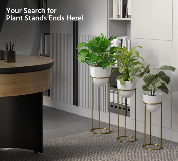 Gold_And_White_Modernmetal_Plant_Stands_Withceramic_Pots