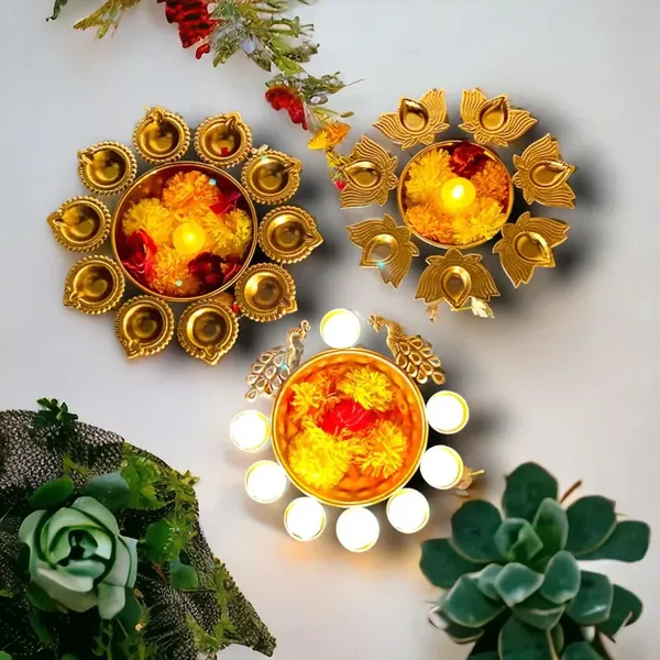 Gold_Decorative_Brass_Diya_Set_With_Floating_Flowers_And_Candles