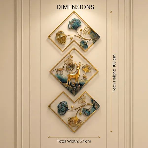 Gold_Piece_Metal_Wall_Art_Set_With_Ginkgo_Leaves_And_Deer_Diamond_Shapedframe_Decor