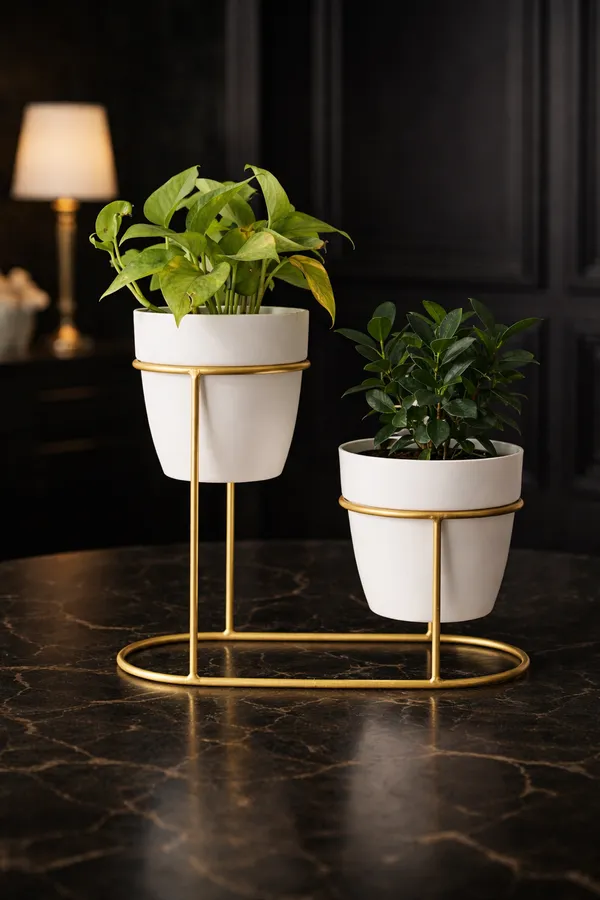 Gold_Tier_Oval_Metal_Plant_Stand_Withceramic_Potsfinish