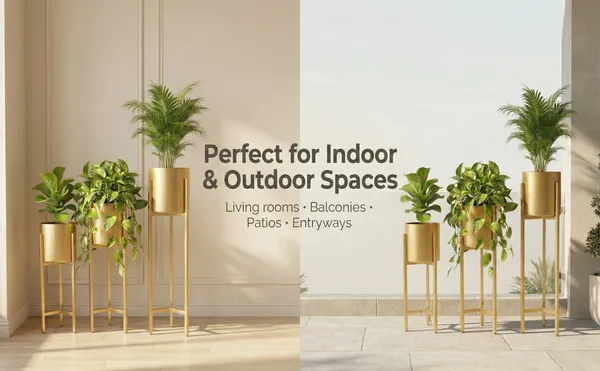 Gold_Finish_Metal_Plant_Stands_With_Cylindrical_Planters