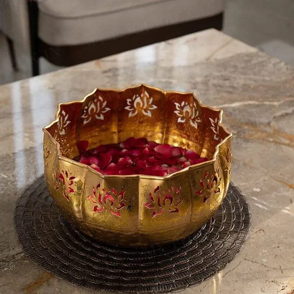 Gold_Handcraftedmetal_Lotus_Bowl_Decorative_Pooja_Thali_With_Cutwork_Design