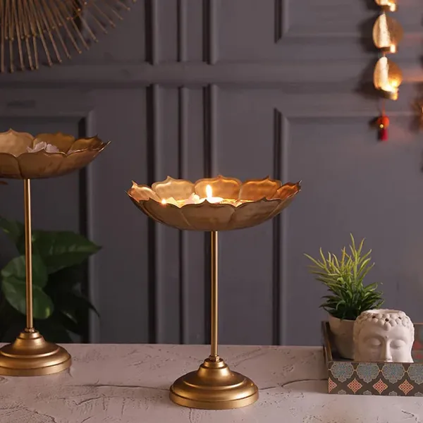 Gold_Decorative_Lotus_Metal_Diya_Stand_Set_Traditional_Pooja_Candle_Holders