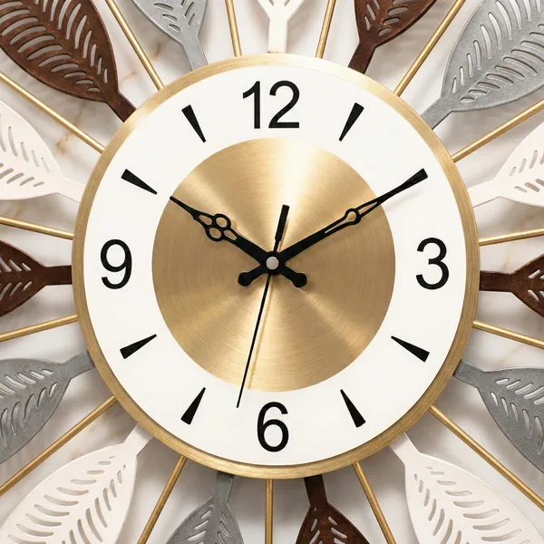 Decorative_Sunburst_Wall_Clock_With_Multi_Tone_Leaf_Design_60cm