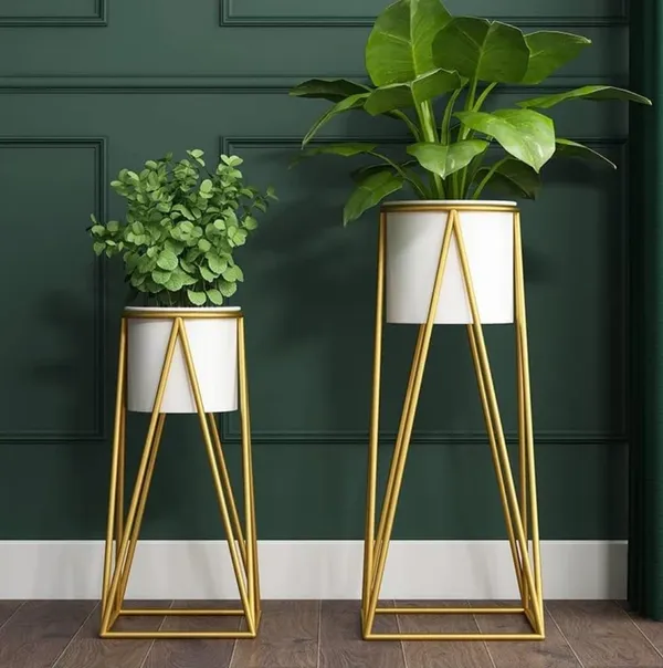 Gold_And_Blue-Green_Modern_Metal_Plant_Stand_With_Ceramic_Pot