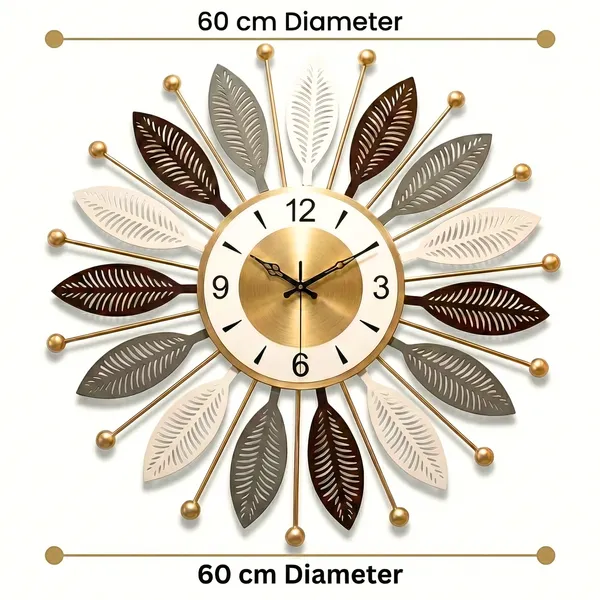 Decorative_Sunburst_Wall_Clock_With_Multi_Tone_Leaf_Design_60cm