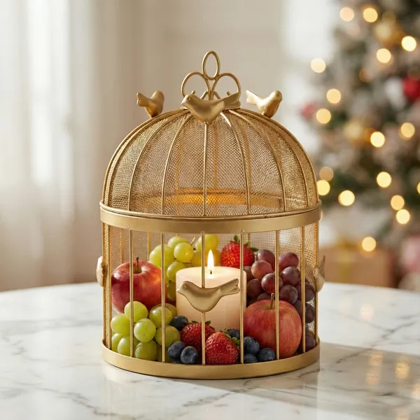 Gold_Decorative_Birdcage_Fruit_Basket_With_Mesh_Domefinish