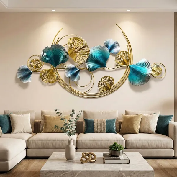 Blue_And_Gold_Hand_Painted_&_Ginkgo_Leaf_Metal_Wall_Art_Decor