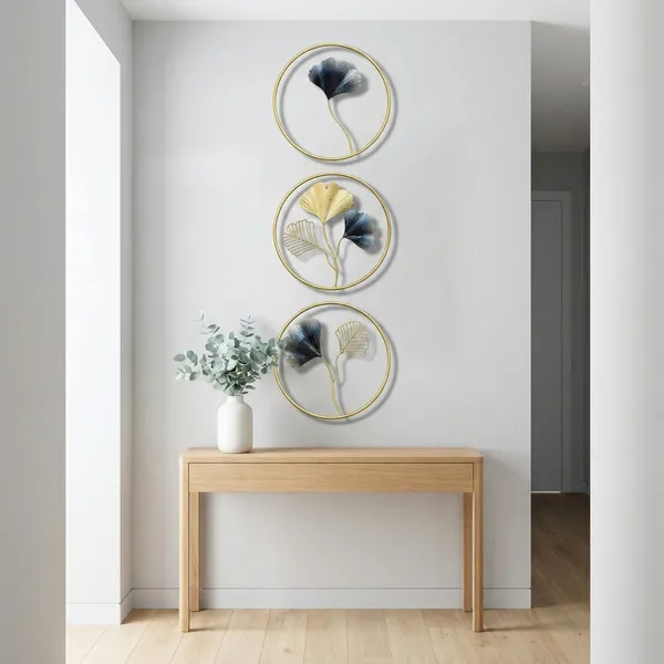 Gold_And_Black_Decorative_Metal_Ginkgo_Leaf_Wall_Art_&_Circular_Frames
