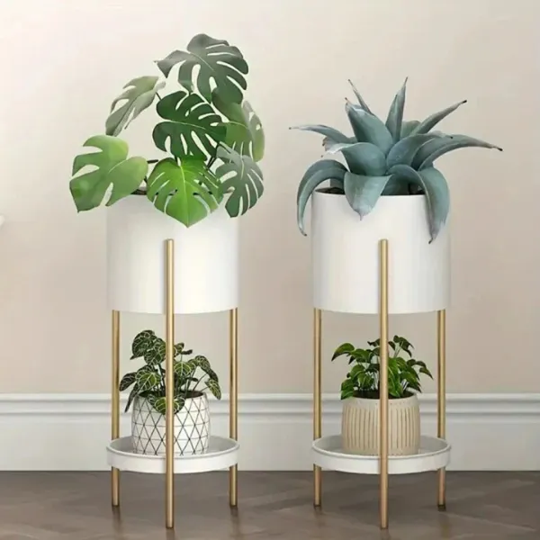 Gold_&_White_Two_Tier_Plant_Stand_Withpots_Andframe