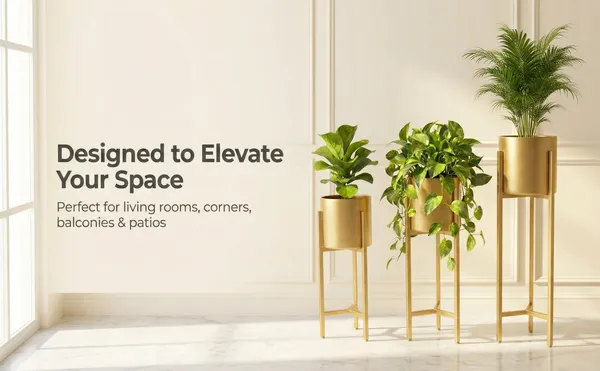 Gold_Finish_Metal_Plant_Stands_With_Cylindrical_Planters