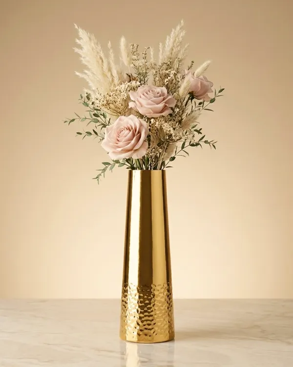 Gold_Hammeredvase_Tall_Tapered_Metal_Flower_Vase