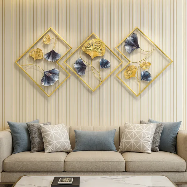 Gold_And_Grey_Metal_Wall_Art_&_Grey_Ginkgo_Leaf_Design