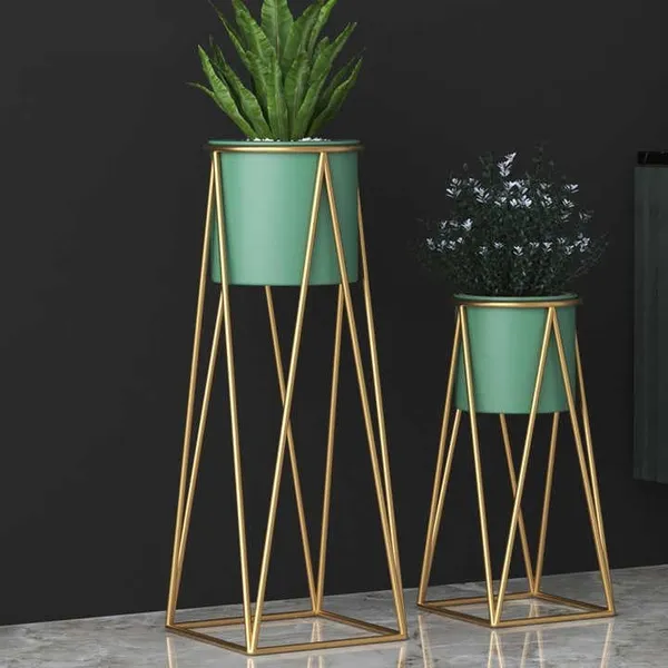 Gold_And_Green_Modern_Minimalist_Metal_Plant_Stand_With_Ceramic_Pot
