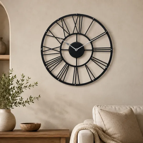 Black_Metal_Roman_Numeral_Wall_Clock_for_Living_Room,_Vintage_Round_Decorative_Wall_Clock,_Silent_Non-Ticking_Designer_Clock_for_Home,_Bedroom,_Hall_&_Office_Décor