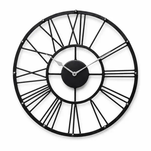 Black_Metal_Roman_Numeral_Wall_Clock_for_Living_Room,_Vintage_Round_Decorative_Wall_Clock,_Silent_Non-Ticking_Designer_Clock_for_Home,_Bedroom,_Hall_&_Office_Décor