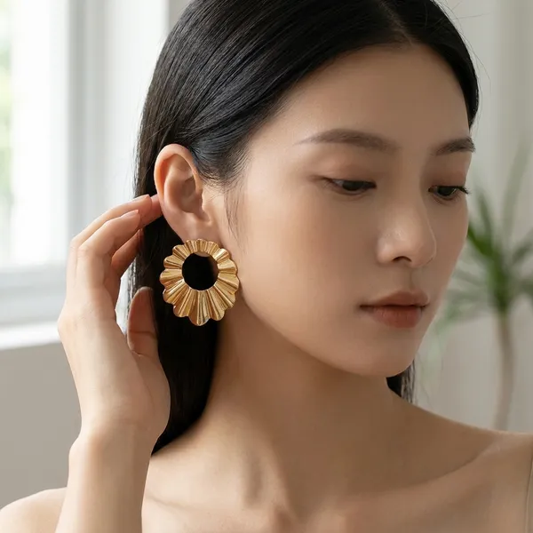 Gold_Toned_Pleated_Circular_Statement_Earrings_For_Women
