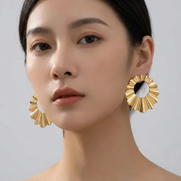 Gold_Toned_Pleated_Circular_Statement_Earrings_For_Women