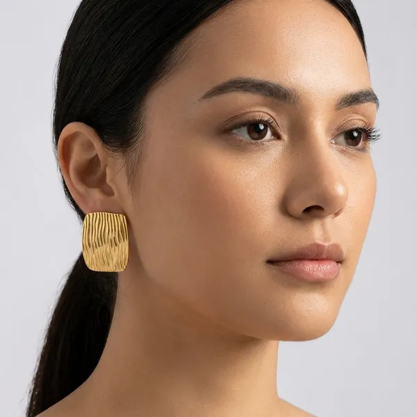 Textured_Gold_Toned_Square_Stud_Earrings_For_Women