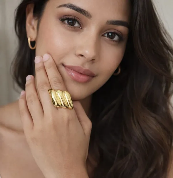 Gold_Plated_Statement_Ring_With_Textured_Wave_Design_For_Women